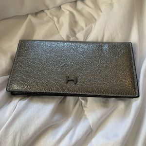Genuine Leather Authentic Halston Heritage Wallet- Gunmetal Silver Leather